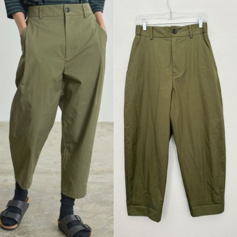Nicholson & Nicholson Molly Gaba Barrel Leg Pants Olive Green Cuff Womens 6 (38)